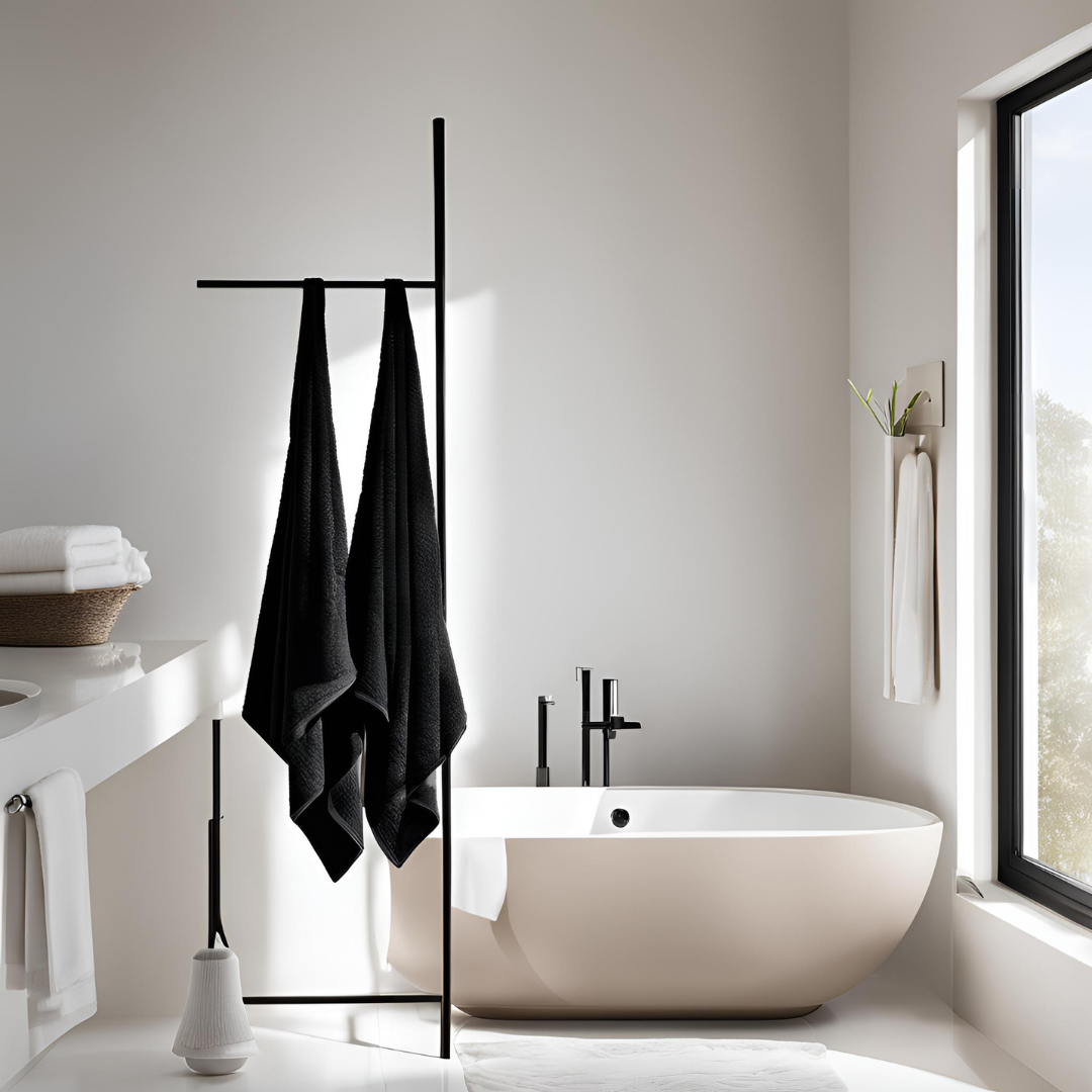 A neatly folded organic cotton towel in a soft, natural shade, with a smooth, plush texture. The towel lies on a wooden surface, radiating a sense of warmth and luxury. Nearby, a hint of greenery adds a touch of nature, highlighting the towel’s eco-friendly, sustainable origins, perfect for a relaxing, spa-like self-care experience