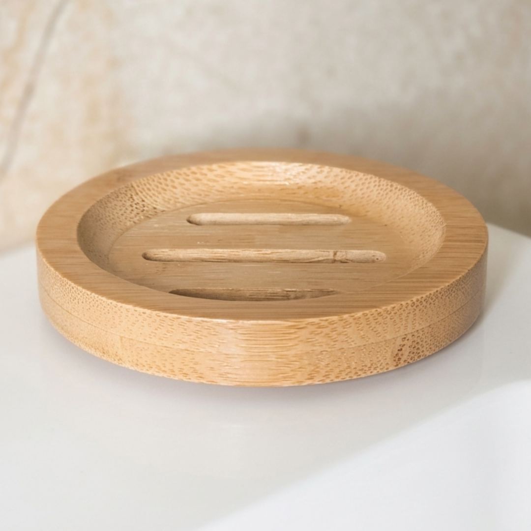 Minimalist 8cm x 8cm wooden soap dish with engraved Obvs logo, designed to hold an Obvs soap bar.