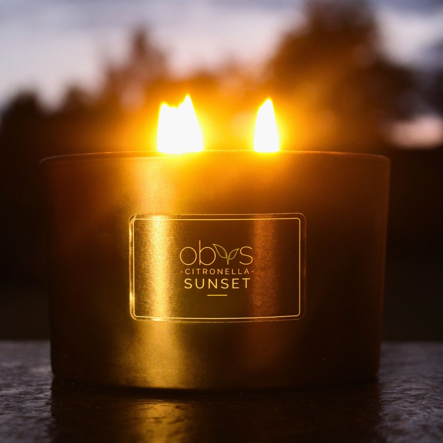 Citronella Sunset Candle – 24 oz natural coconut & rapeseed wax, 3 wicks, long burn, subtle citrus aroma & safe insect repellent.