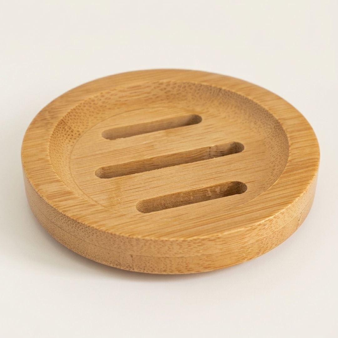 Minimalist 8cm x 8cm wooden soap dish with engraved Obvs logo, designed to hold an Obvs soap bar.