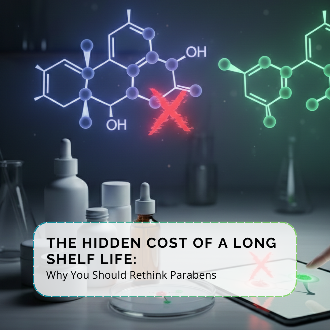 Paraben-free organic skincare products with natural preservatives, highlighting clean beauty and hormone-safe ingredients in sustainable packaging