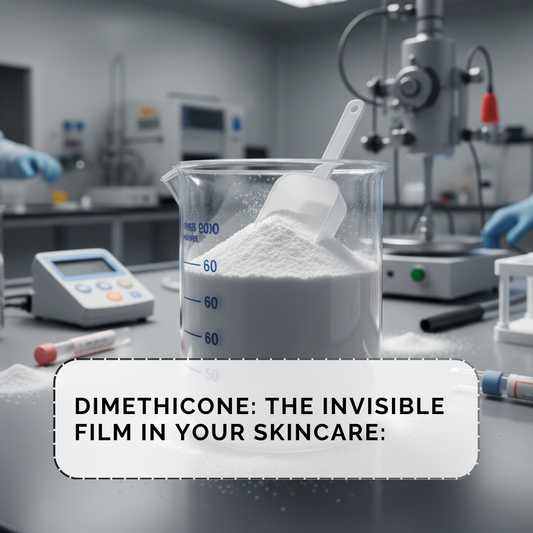 Infographic comparing Dimethicone vs Organic Arrowroot Powder highlighting skin breathability, environmental impact, and origin