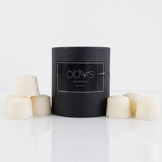 Black waxmelt container with obvs branding on a white background