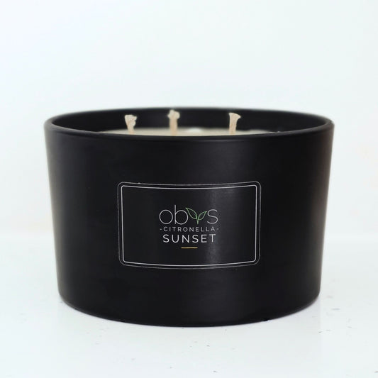 Citronella Sunset Candle  24 oz natural coconut & rapeseed wax, 3 wicks, long burn, subtle citrus aroma & safe insect repellent.