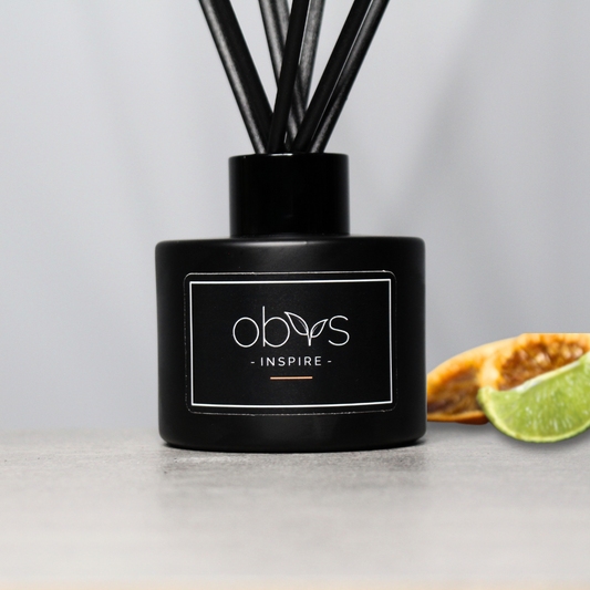 A collection of eco-luxury diffusers with natural reeds and refined, essential oil blends, bringing a subtle, sophisticated scent to any room while enhancing a sustainable, elegant home atmosphere