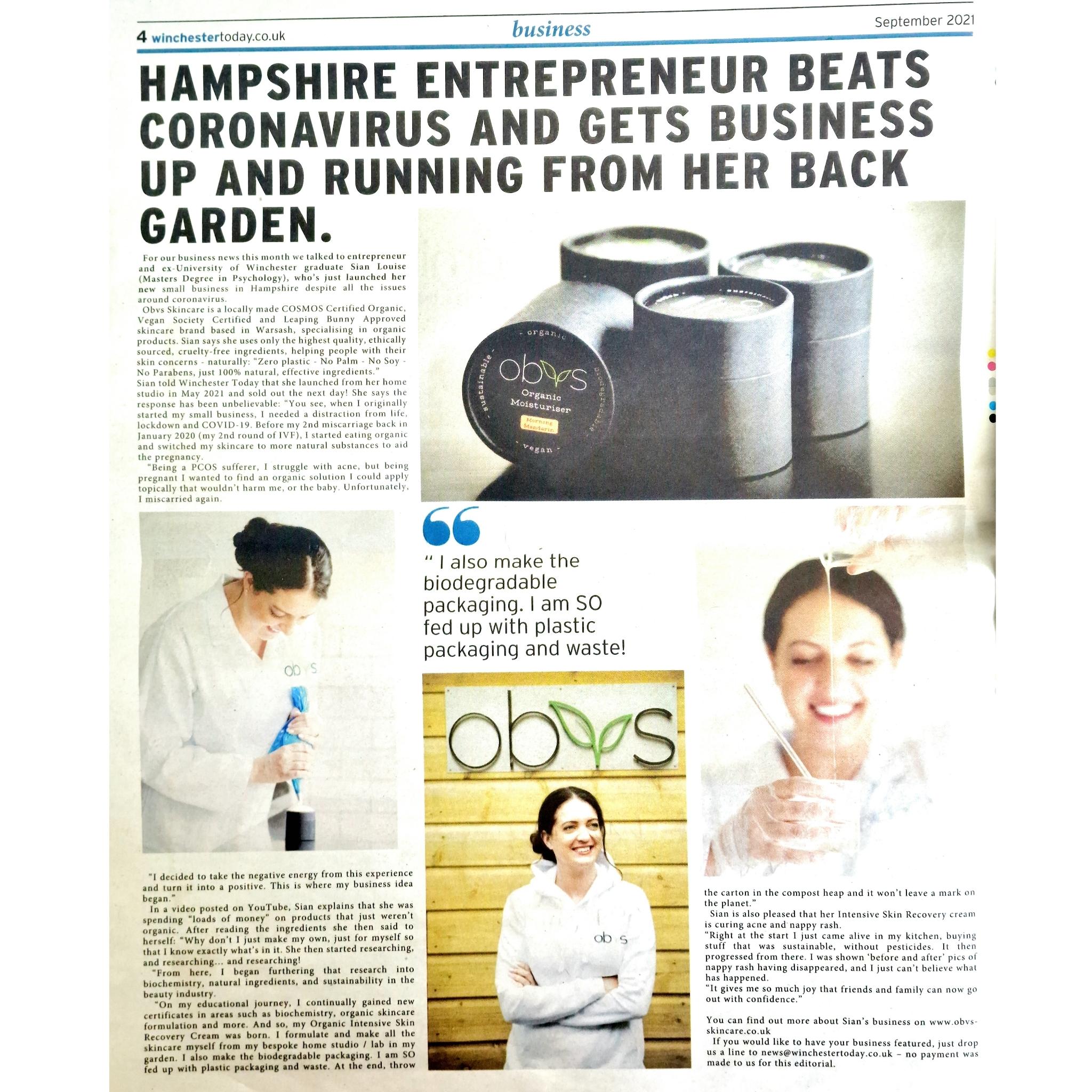 Hampshire Entrepreneur Beats Coronavirus And Gets Business Up And Running From Her Back Garden