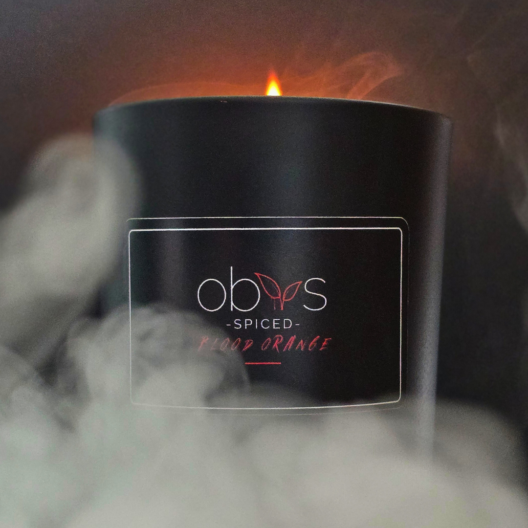Spiced Blood Orange Halloween candle with blood orange, cinnamon, clove & cedarwood. Natural wax, cosy nights in, spooky autumn vibes