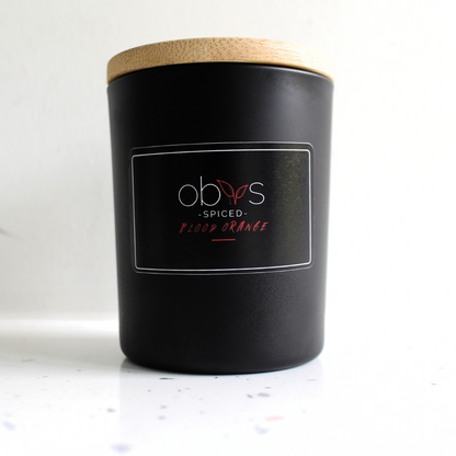 Spiced Blood Orange Halloween candle with blood orange, cinnamon, clove & cedarwood. Natural wax, cosy nights in, spooky autumn vibes